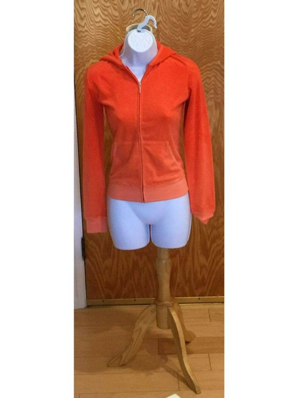Juicy Couture Womens Orange Zip-Up Hoodie Medium Cotton Blend